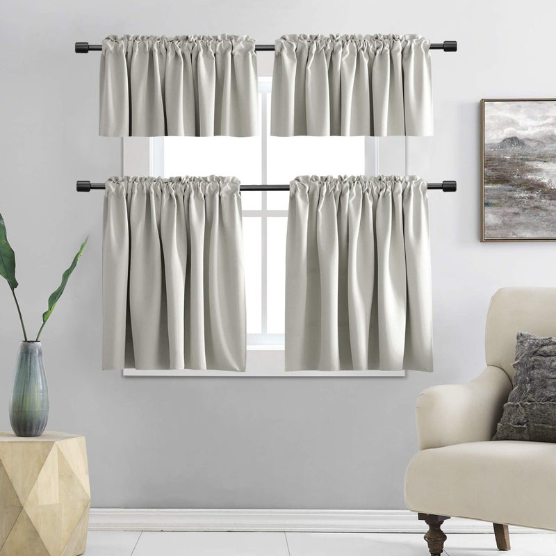 DONREN Light Grey Valance - Kitchen Valances for Small Window with Rod Pocket (2 Panels,42 by 12 Inch) - Image 5